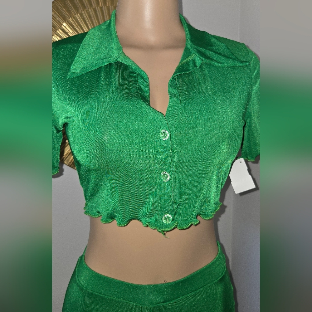 NEW! Women's Green Two Piece Stretchy Pant Set - M & L - Picture 3 of 6